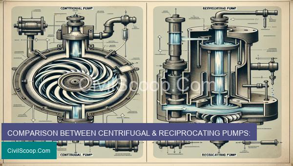 COMPARISON BETWEEN CENTRIFUGAL & RECIPROCATING PUMPS:
