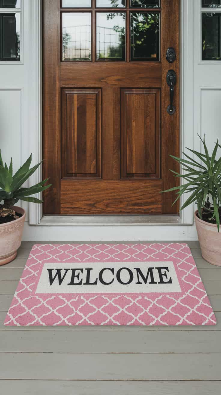 Pink and White Doormat